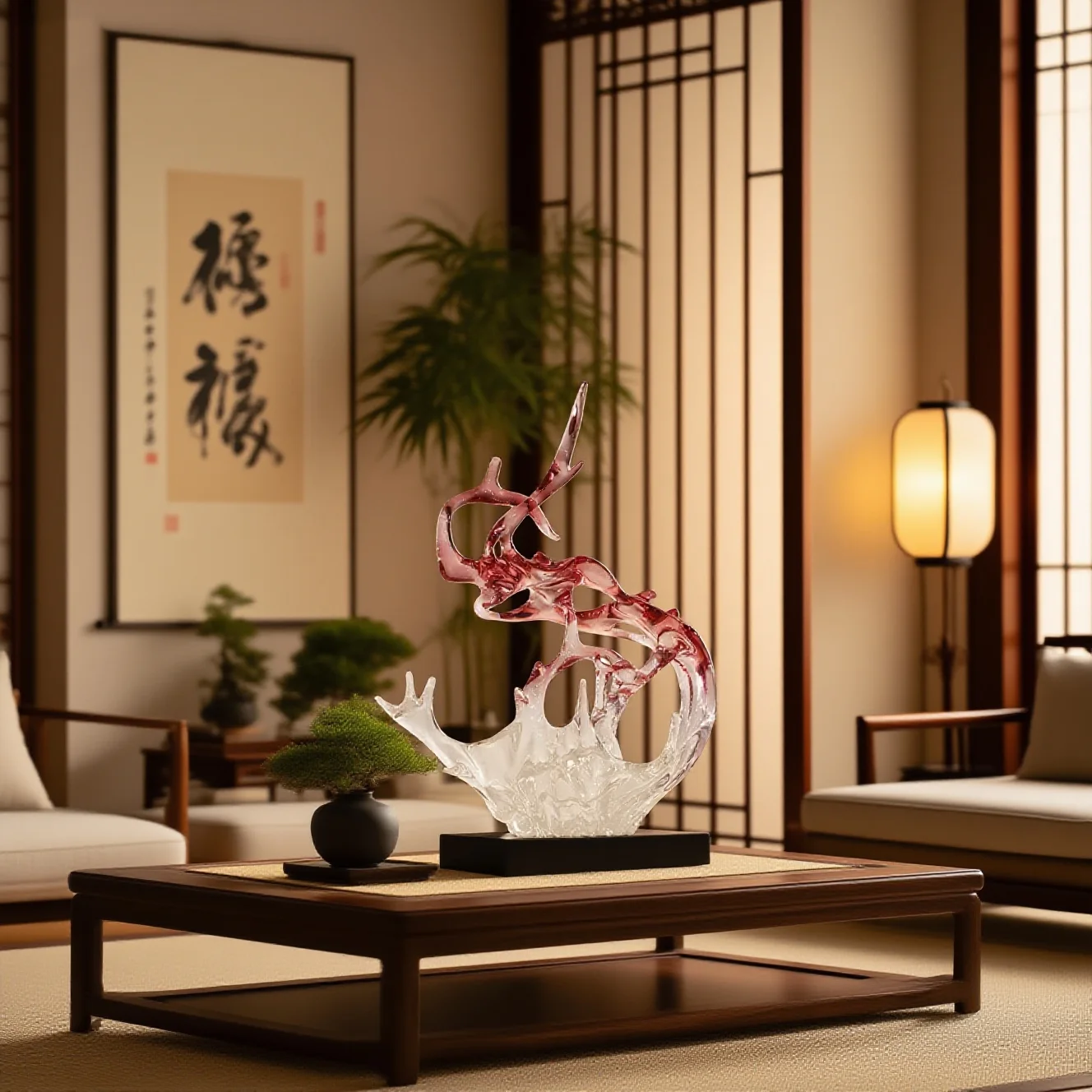 *#Q Transparent Resin Small Life-Size Sculpture Handmade Luxurious Decoration with Crystal Texture for Living Room&