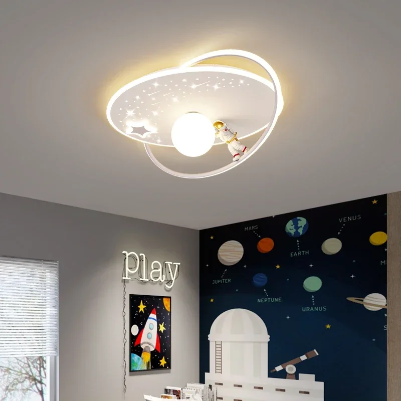 Modern LED Ceiling Lamp Kid Room Home Decor Girls Boys Children's Bedroom Planet Astronaut Design Lighting Chandelier