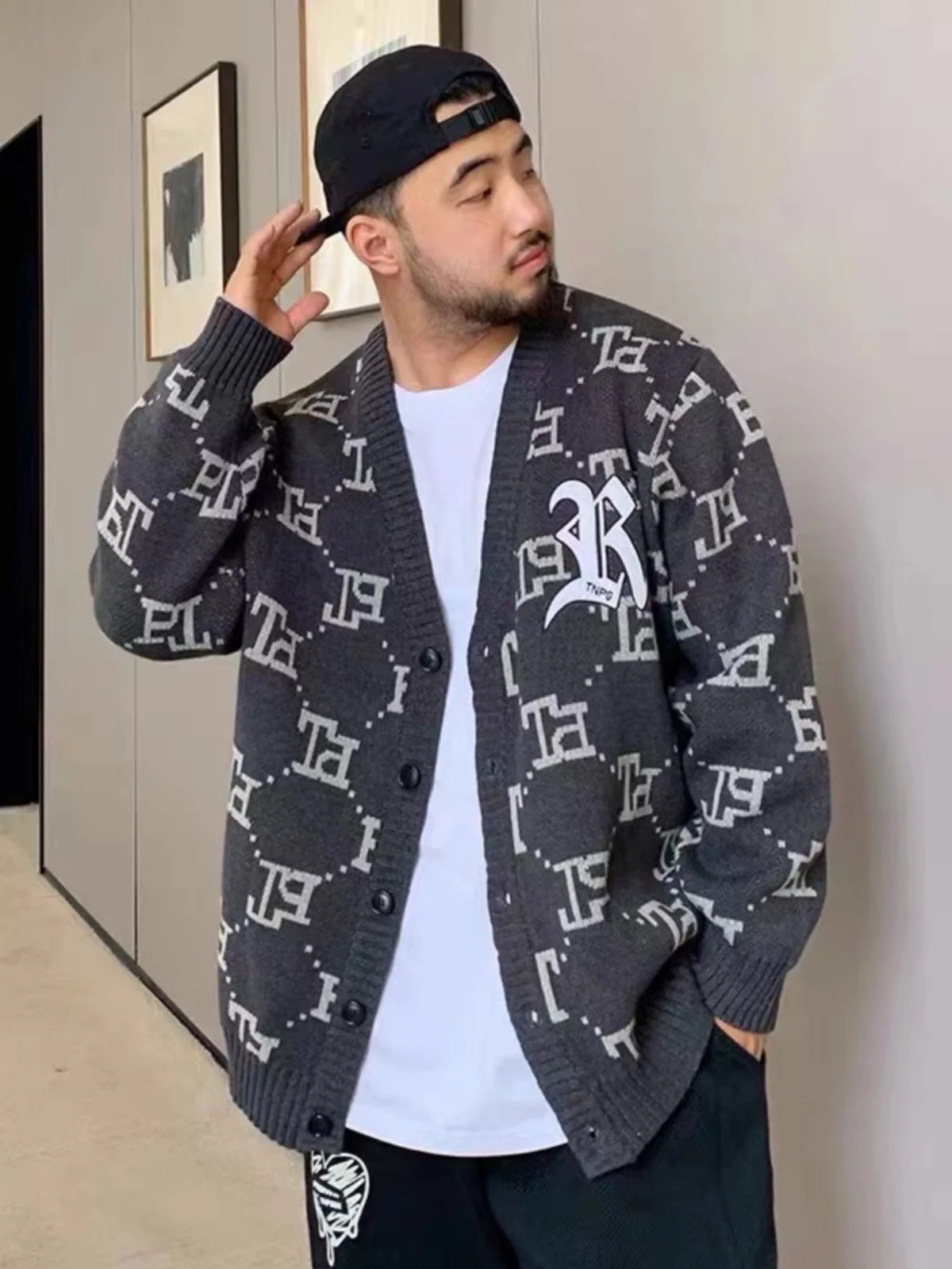 

Мужской открытый кардиган больших размеров с v-образным вырезом, модный трикотаж оверсайз, зимний повседневный длинный свек, пушистый полиэстер, тюнер