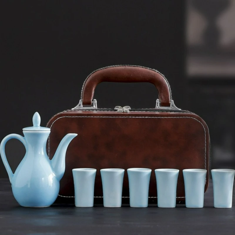 

Керамический винный набор в японском стиле, набор чашек для ликера, креативный портативный дорожный винный домашний бар, отель, бокал для вина, теплый кувшин, подарочный набор