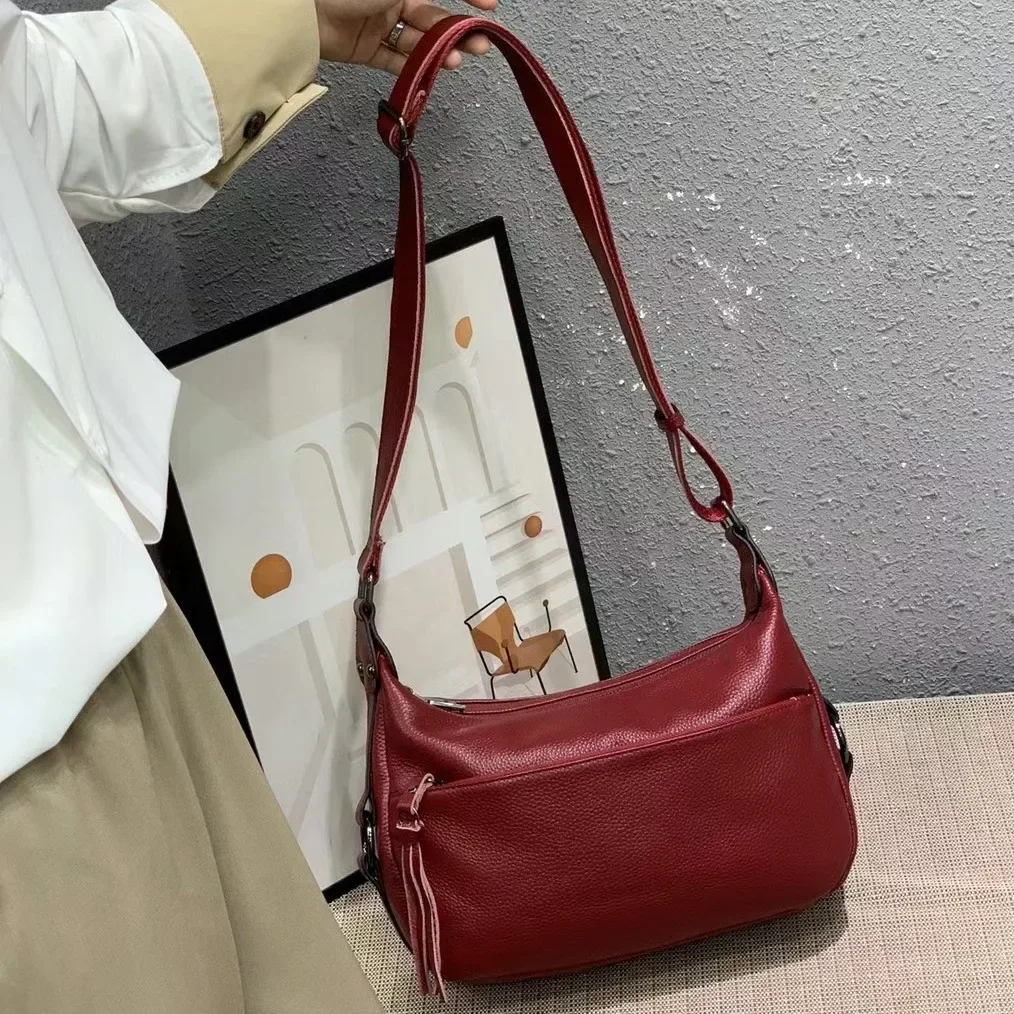 Hochwertige Haut Echt leder Damen Schulter Umhängetasche Multi Fach Hobo Tasche große Kapazität Damen handtasche