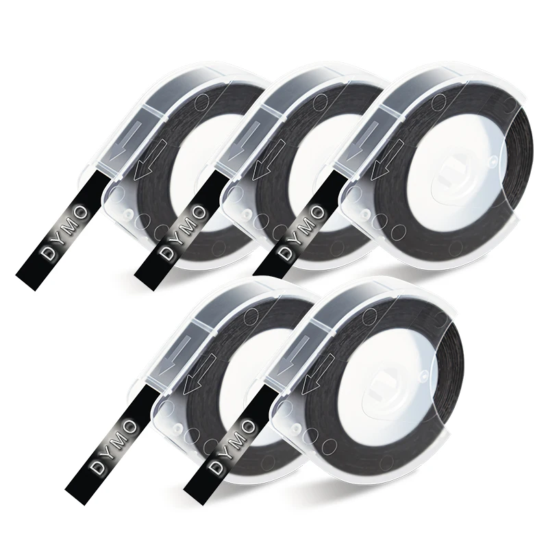 5PK 9MM White on Black 3D Embossing Tapes Plastic Embossing Labels Compatible for Dymo Motex E101 E-202 1540 Label Makers