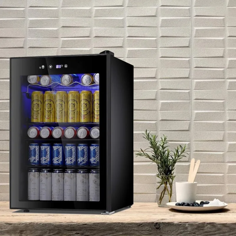 Beverage Cooler 145 Cans Mini Fridge Glass Door for Soda  Glass Door Stainless Steel Small Beverage Refrigerator Easy To Use