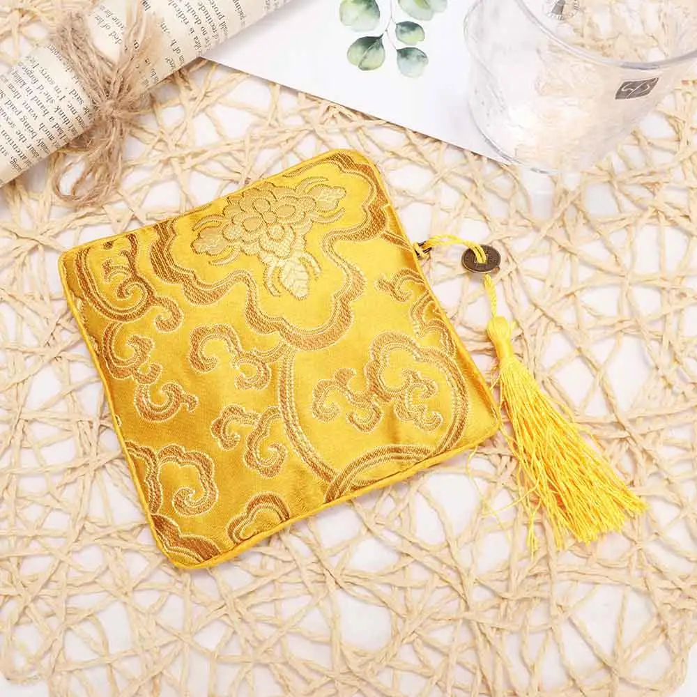 Buddhist Jewelry Quartet Zipper Packaging Fabric Floral Tassel Tips Bag Handbags Jewelery Bag Wallet