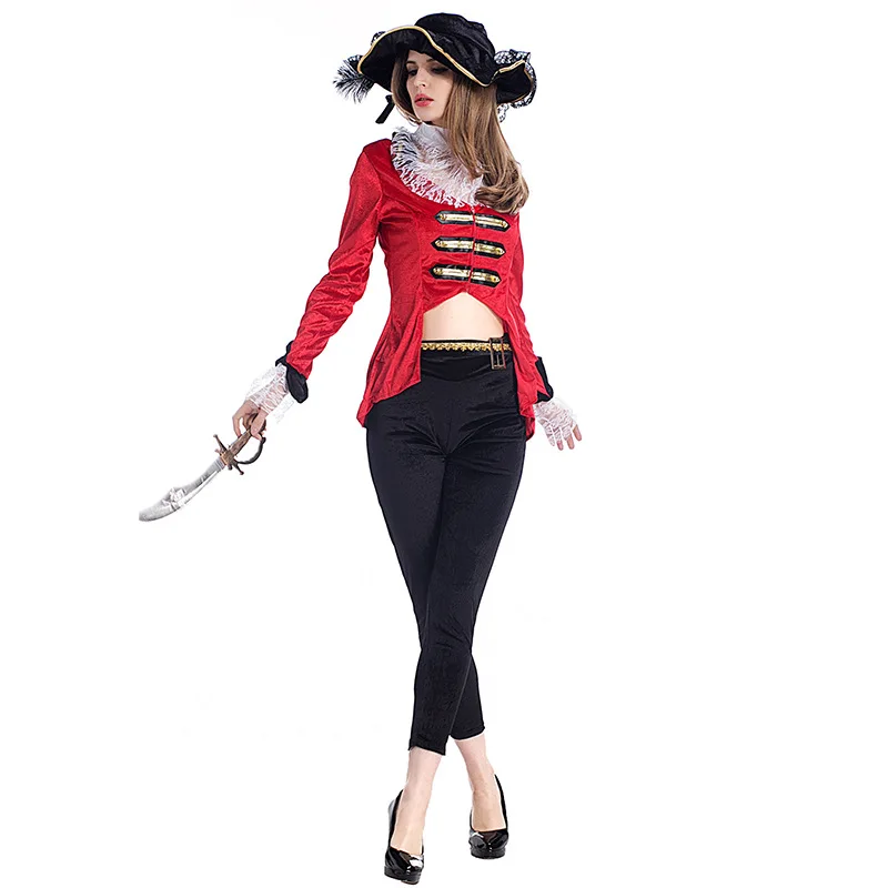 Costume da Halloween per donna adulta Costume da pirata dei Caraibi eup Ball Ja Sparrow Performance Abbigliamento Costume da palcoscenico in fibra di poliestere