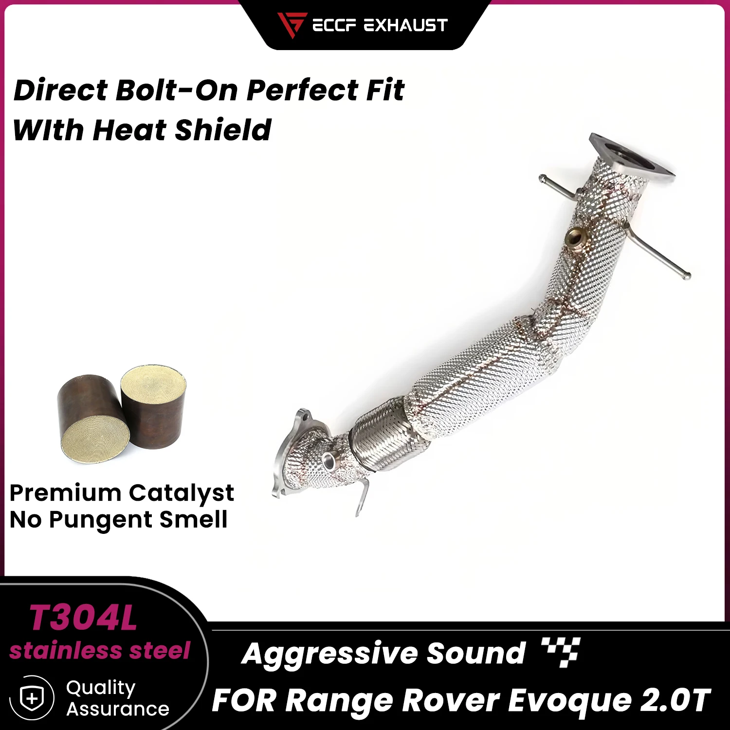 

Sporty Downpipe With Heat Shield For Range Rover Evoque 2.0T Aggressive Exhaust Sound High Flow Easy Installation