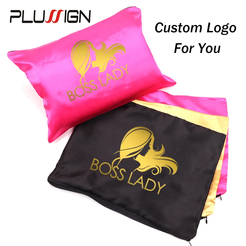 

Custom Logo Zipper Hair Bag For Bundles Packaging Satin Wig Bags For Hair Tools 25*35Cm Hair Packaging Bag With Zipper 50Pcs