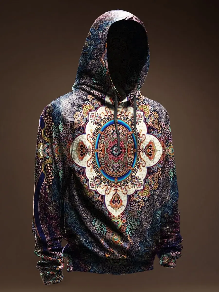 

Ethnic Flower Vintage Print Casual Hoodie Sweatshirt Men's Pullover Tops
