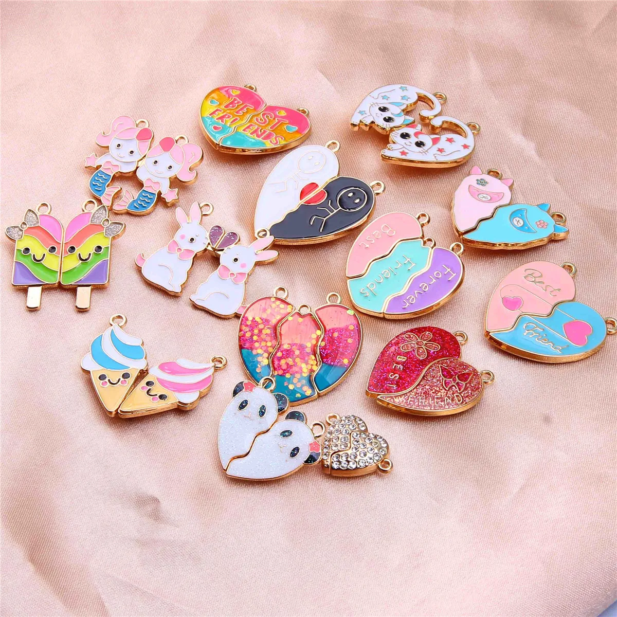 5sets Best Friends Good Friends Love Splicing Bestie Necklace Couple Accessories Alloy Pendant Wholesale