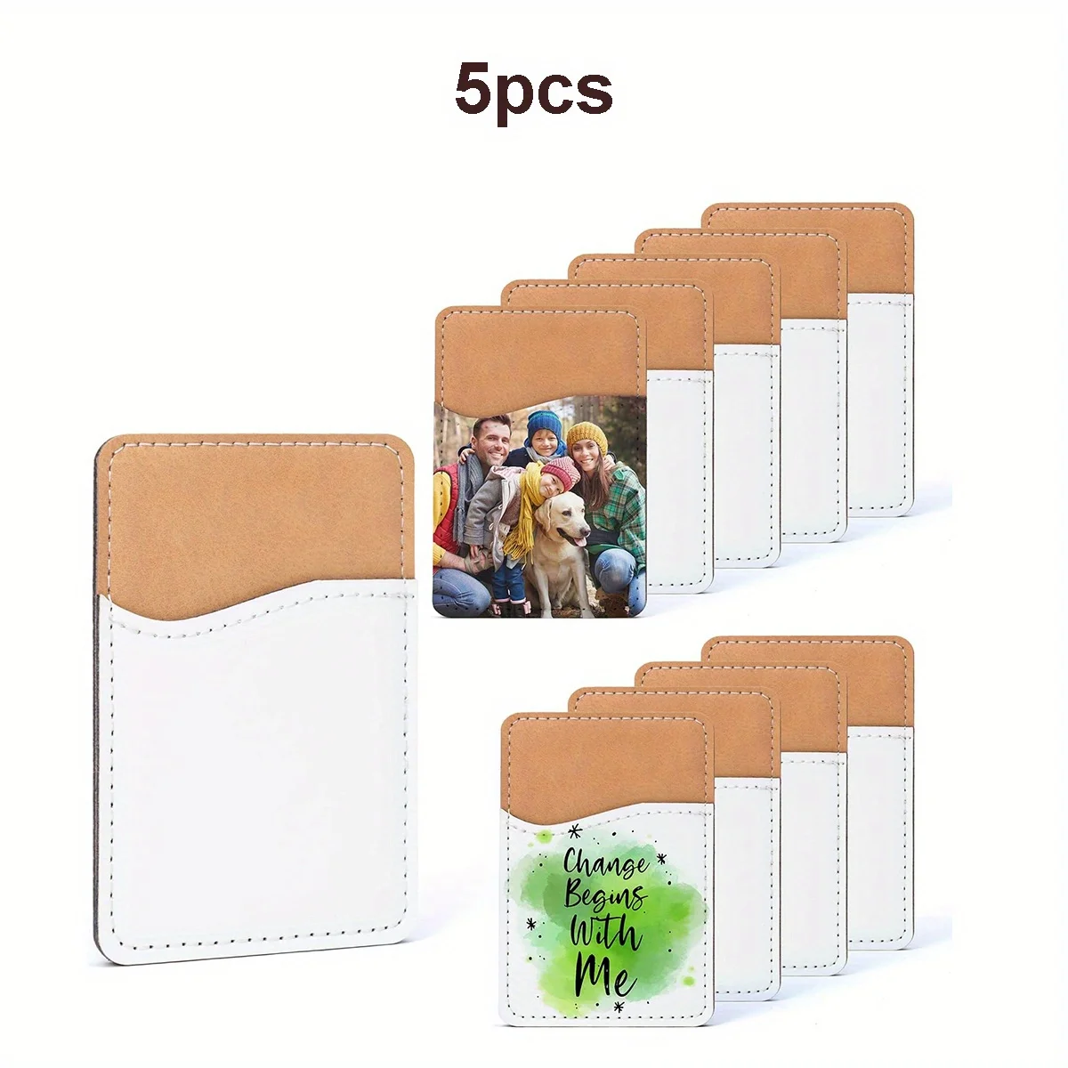 5 Pack DIY Customizable PU Leather Phone Card Wallet - Stick-On Back Pouch For Phone, Vinyl-Compatible Sublimation Blanks