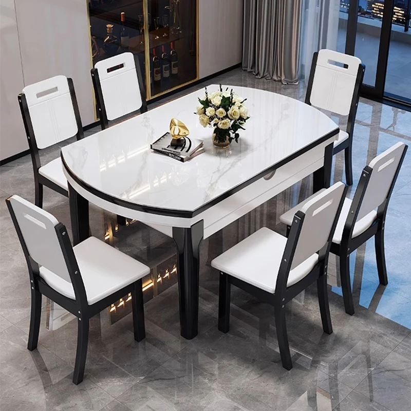 Conjunto de mesa de jantar redonda estendida com 4 cadeiras