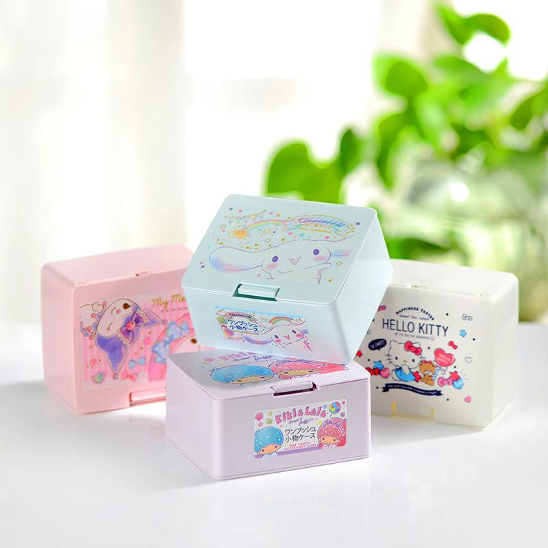 Sanrio Kawaii Cartoon Press Desktop  Kitty Cinnamoroll Acrylic Desktop Decoration Multi-Function Cosmetics Storage