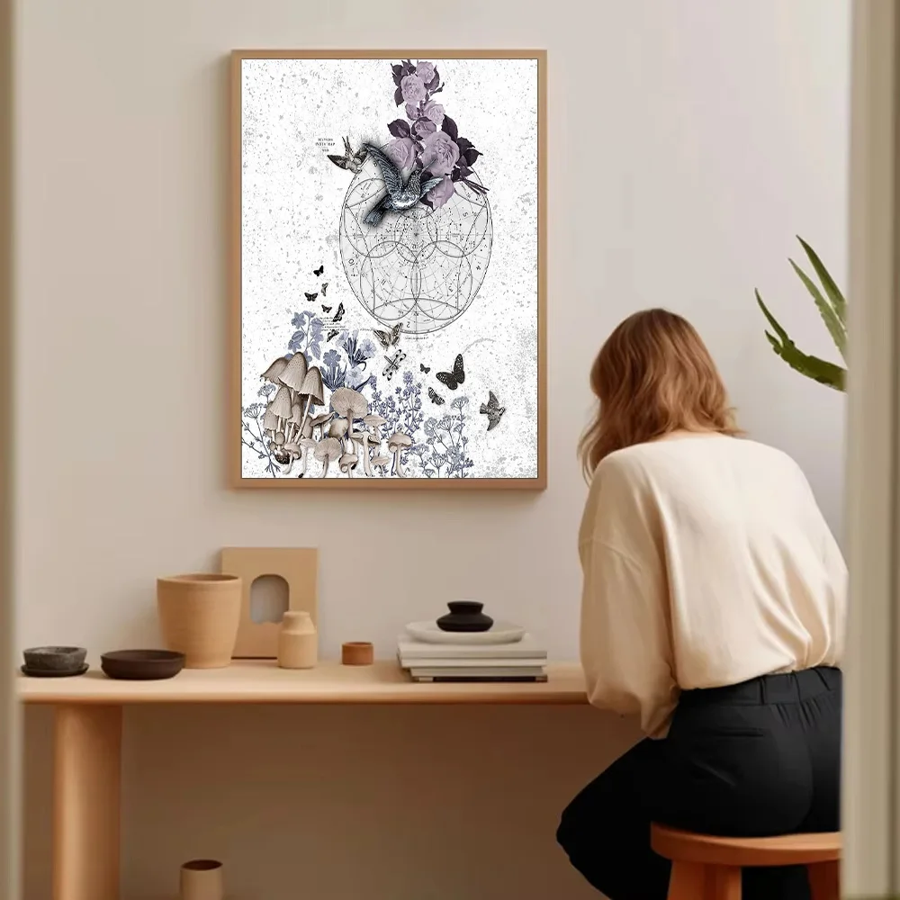 النباتية جدار الفن الفطر طباعة Cottagecore ديكور الطبيعة قماش الأزهار الفن خمر المشارك الجمالية غرفة ديكور الظلام الأكاديمية S #5