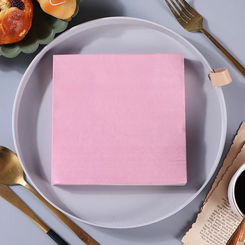 100pcs Printed Cocktail Paper Napkins Disposable Solid Pink Green 33x33cm Birthday Wedding Party Decorations