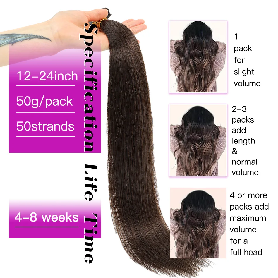 قبل المستعبدين طرف مسطح وصلات شعر الساخن الانصهار الكيراتين وصلات شعر مستقيم 100% الشعر البشري للنساء 22 بوصة 50 السواحل