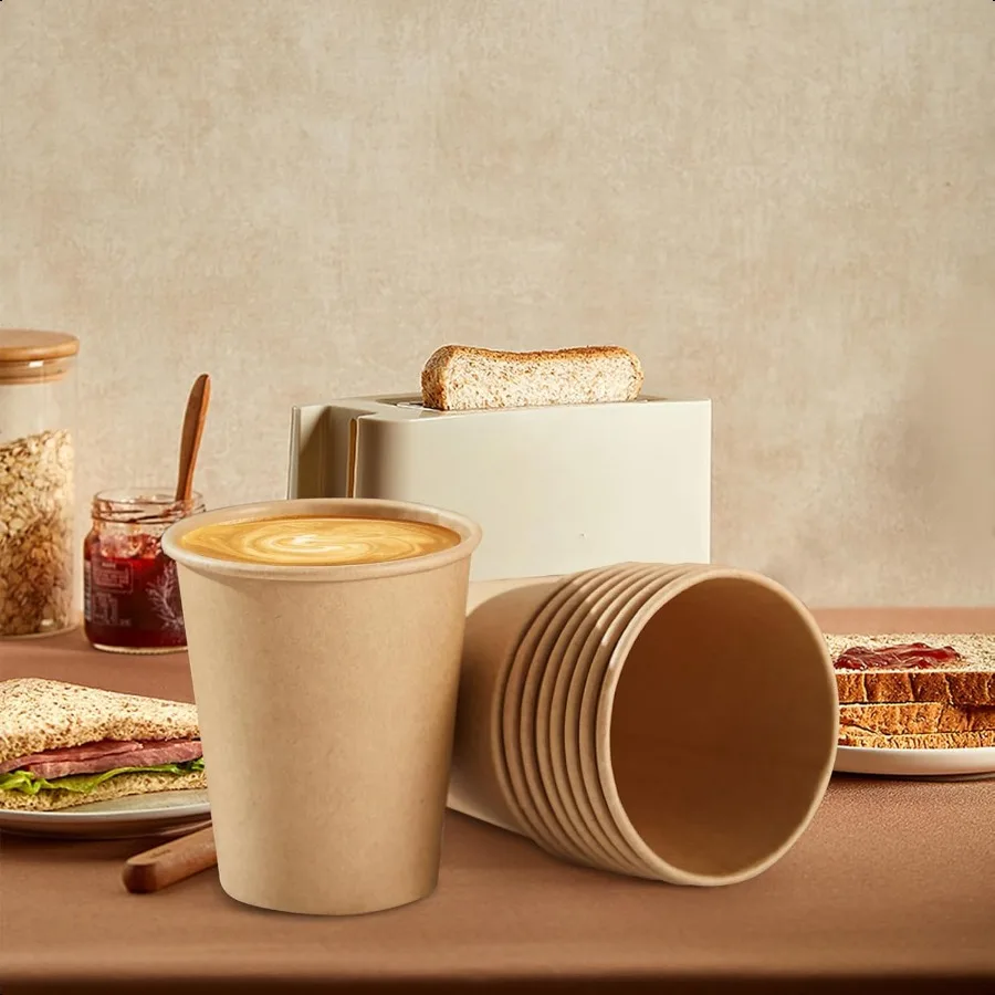 400 عبوة من أكواب ورق الكرافت سعة 8 أونصة، أكواب قهوة ورقية غير مبيضة، كوب سميك للمشروبات الباردة الساخنة للحفلات والمقاهي المنزلية