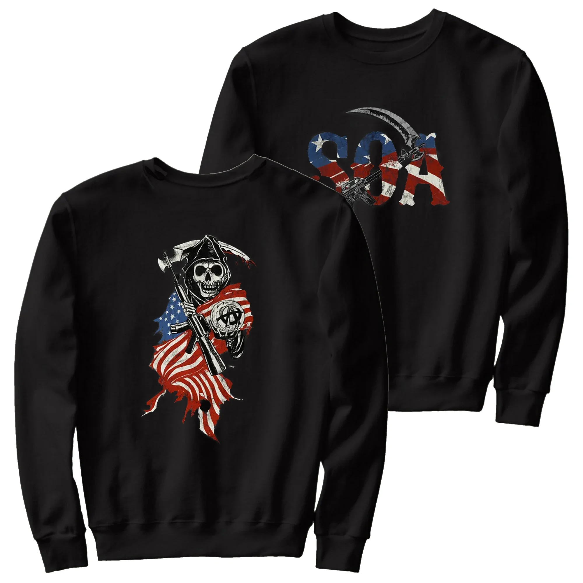 Vintage USA Flag Grim Reaper SOA Symbol Motorcyclist Pullover Hoodie New 100% Cotton Casual Mens Sweatshirts Fashion Streetwear