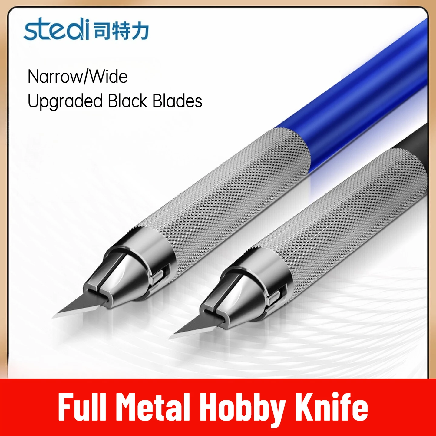 Stedi 4mm/6mm Full Metal Hobby Knife Blue Handle with Replacement Blades for Assembly Model Building Hobby Craft Tool