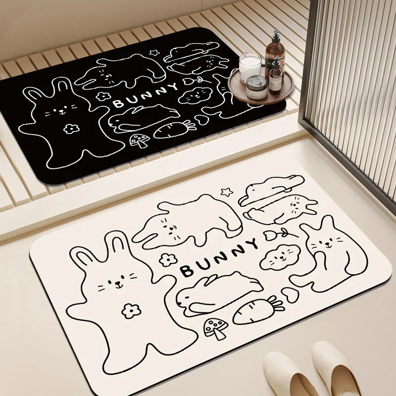 Simple cartoon bathroom floor mat, toilet quick-drying floor mat, toilet door mat