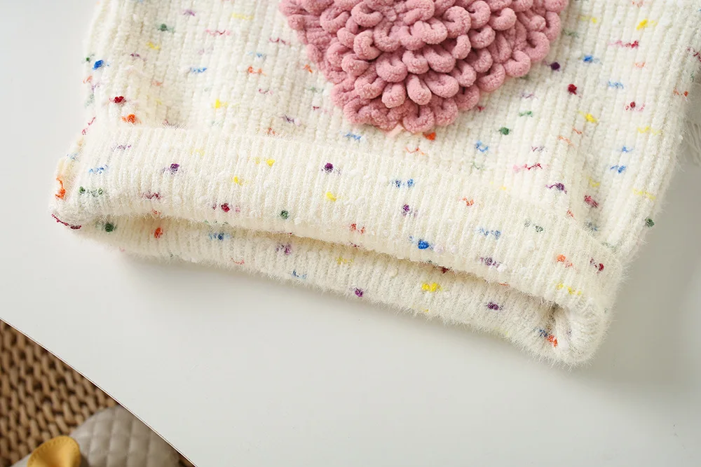 2024 Neues Kinderkleidungsset, 2-teilig, Pullover-Anzug, 3D-Herz-Strickpullover und Tüllrock, Mädchen-Kleidungsset – Detail 8