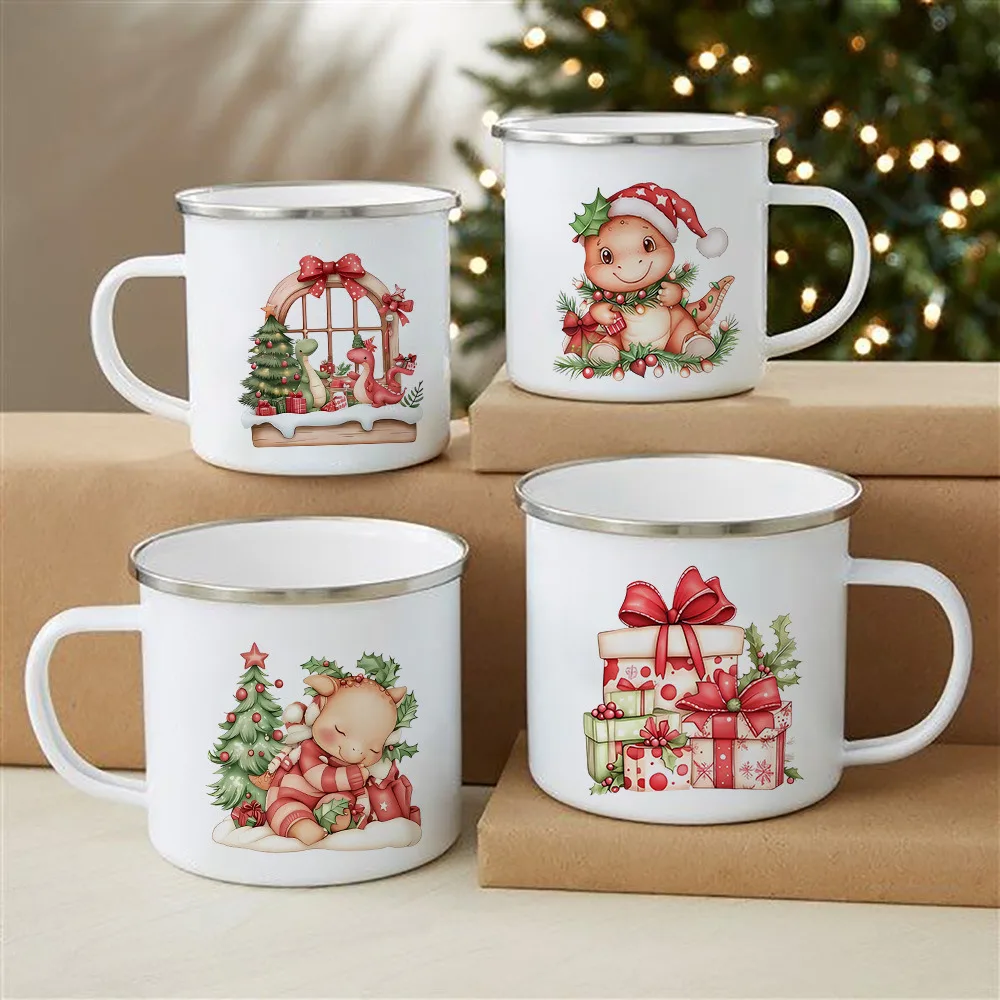 

Рождественская кружка с принтом оленя и динозавра, горячая кружка с какао и шоколадом, чашка для напитков, рождественский декор, эмалированные кружки, рождественский подарок для детей