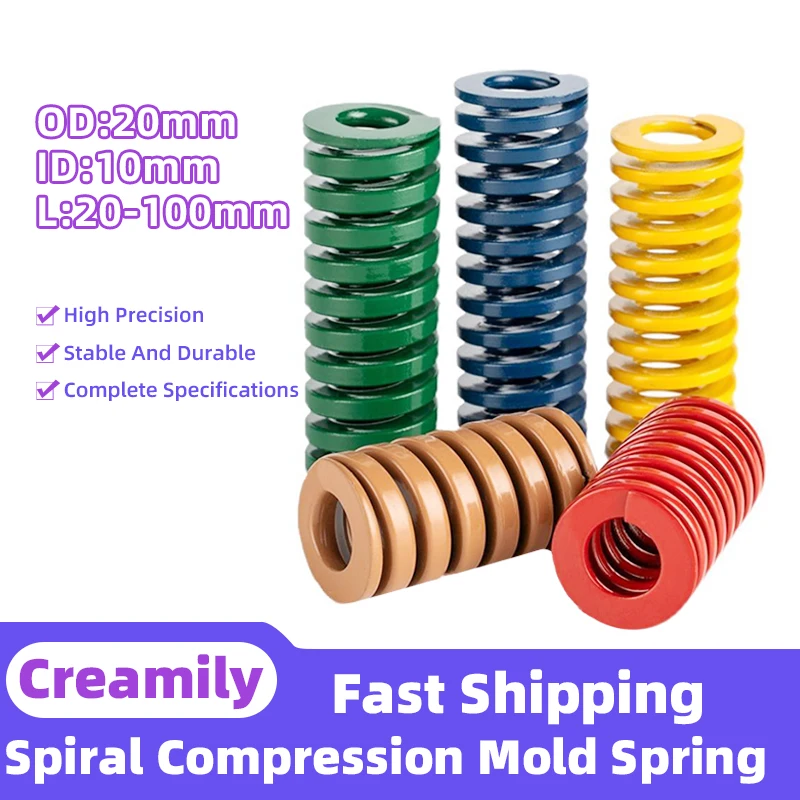 

Creamily 1PCS Die Mold Springs Loading Alloy Steel Compression Spring Outer Diameter=20mm Internal Diameter=10mm Length=20-100mm