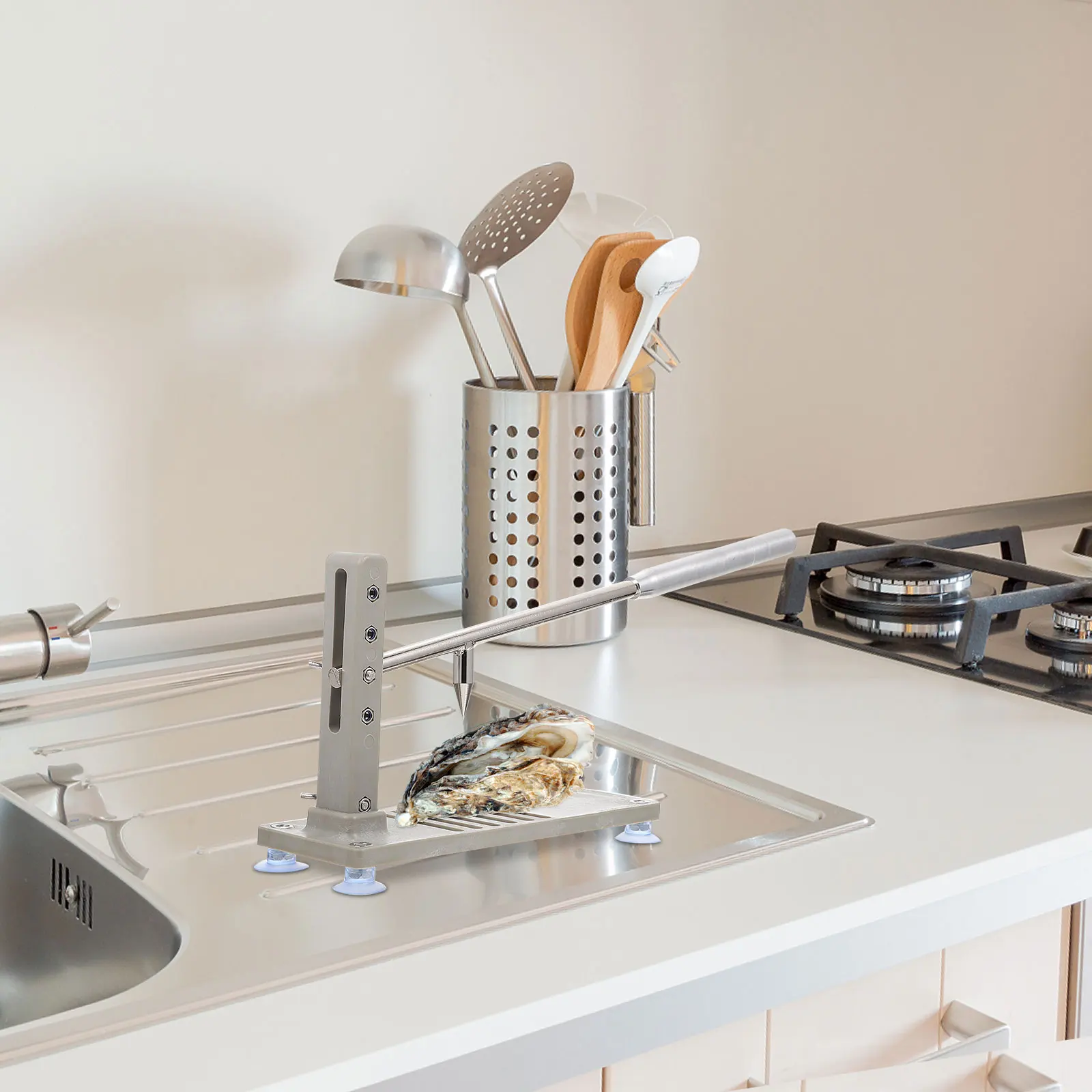 

1Pcs Adjustable Oyster Opener Heavy Duty Iron Shellfish Shucker for Home Restaurant Use Multifunctional Seafood Pry Tool Kitchen