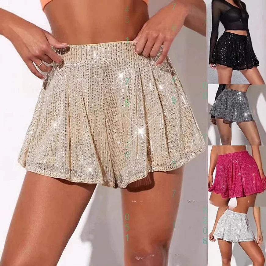 Shorts Brillantes con Lentejuelas para Mujer, Pantalones Cortos de Verano con Brillo, Conjunto Combinado con Falda