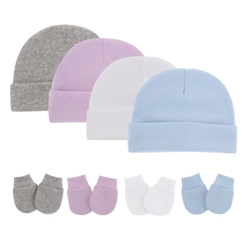 Autumn and Winter Newborn Baby Hat Anti-scratch Gloves Set S