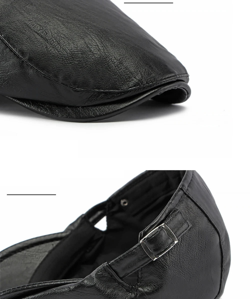 HT5127 Herbst-Winter PU-Leder Kappen für Herren und Damen, Künstler-Mütze, Unisex Ivy Flat Cap, Verstellbare Baskenmütze – Detail 5