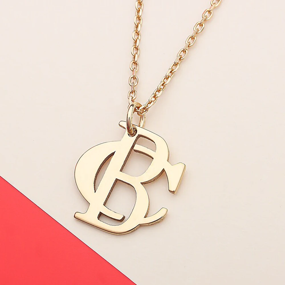 

Custom Two Letter Necklace Two Initials Necklace Double Letter Pendant Couple Necklace Stainless Steel Chain for Women Gift