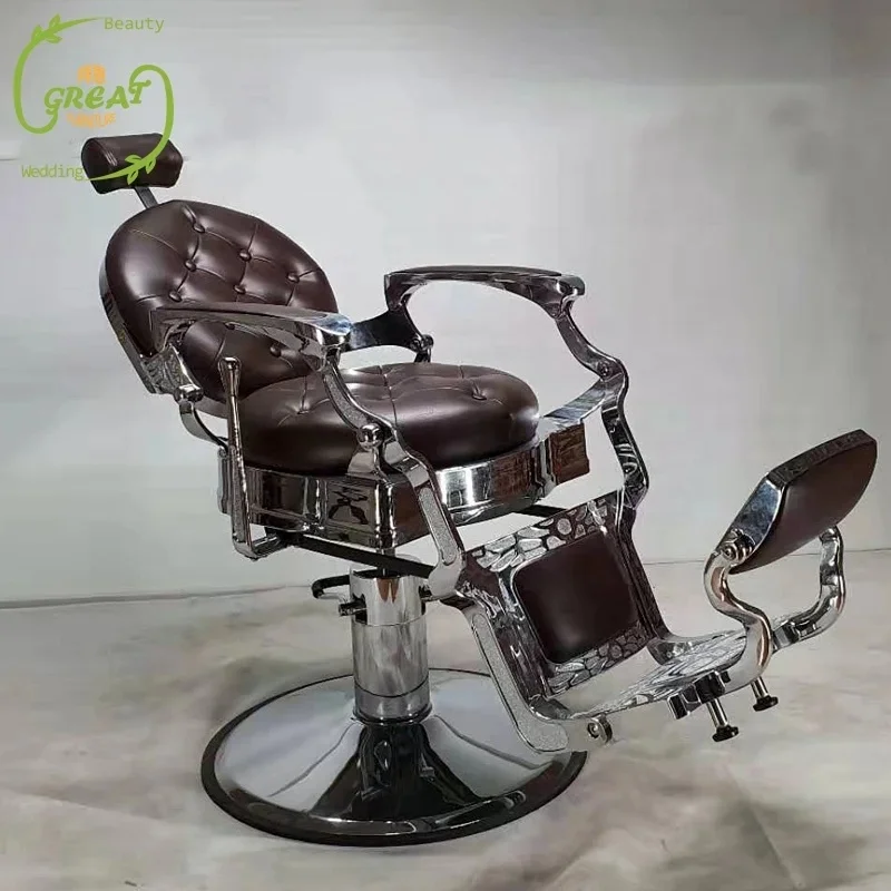 Hot Sale Silver Vintage Design Barbershop Brown Shaving Chair Salon Styling Chair Hydraulic