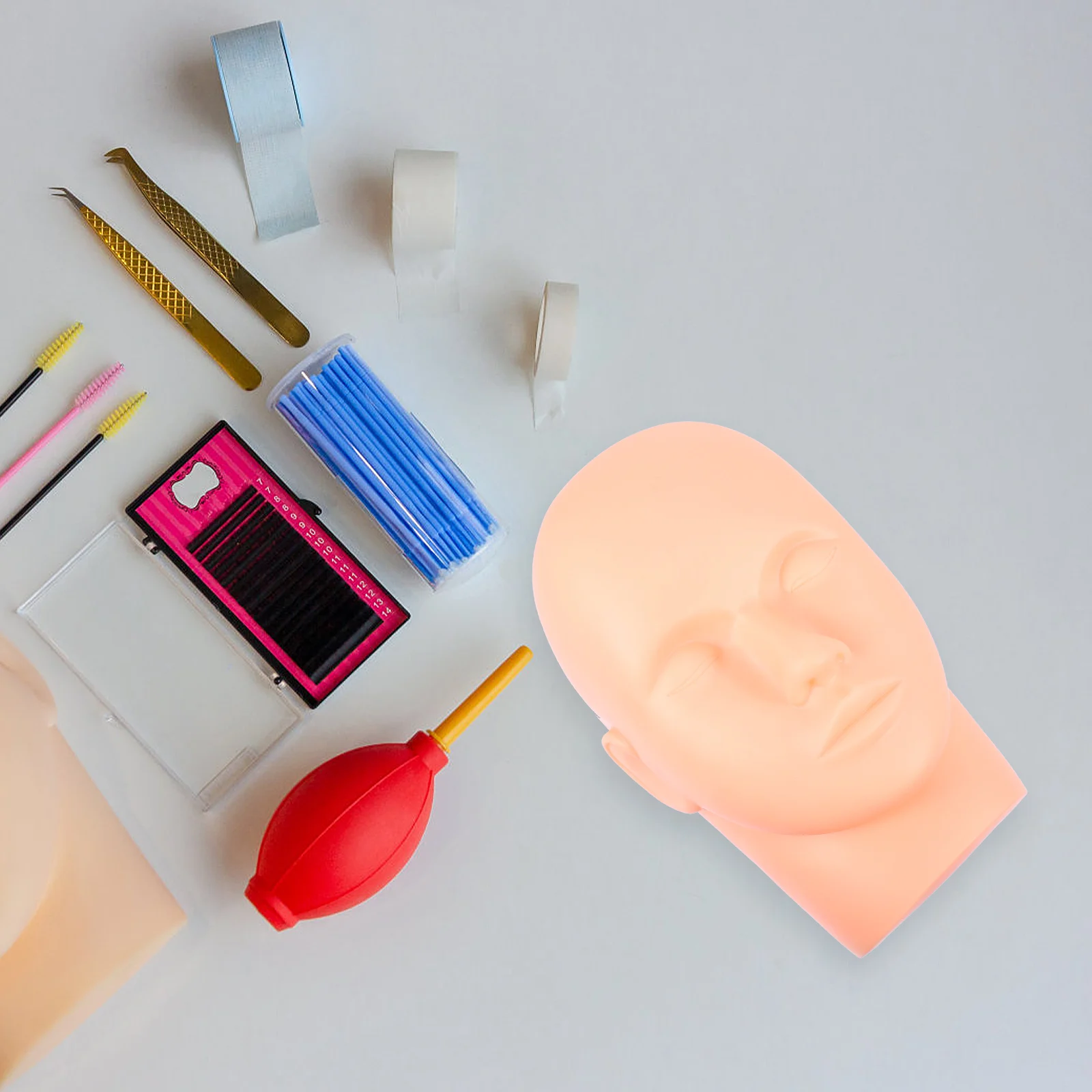 Juego de extensiones de pestañas, maniquí de Gel de sílice, cabeza plana para práctica de cosmetología, entrenamiento de maquillaje, uso en salón de belleza