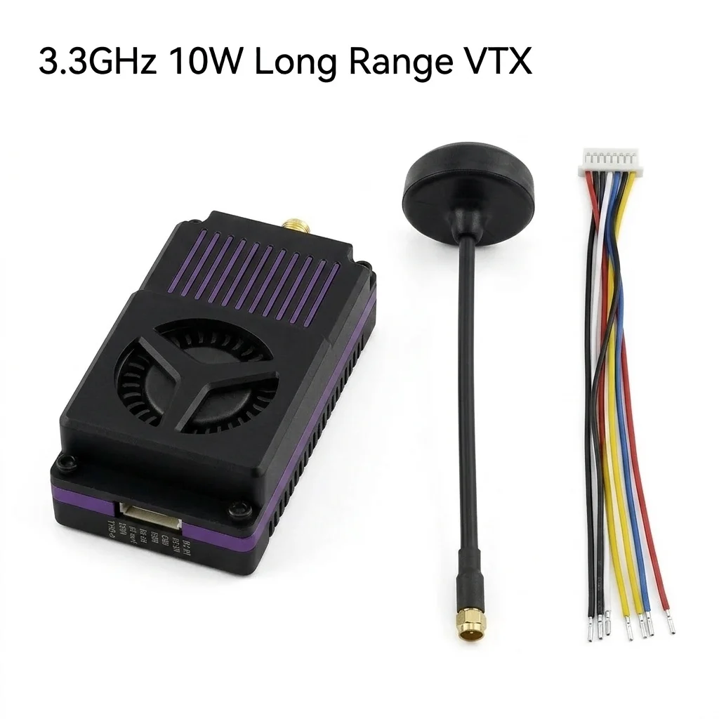 10W 3.3GHz Long Range FPV Video Transmitter 64CH Analog FPV UAV VTX 3100-3700MHz Adjustable Power IRC Tramp For Racing Drone