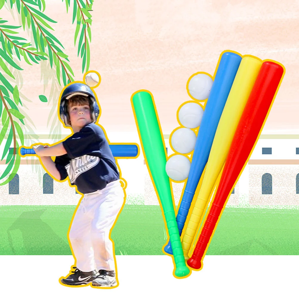 1 Set Kunststoff-Baseball-Set, beste Sport-Baseball-Set, Spielzeug-Set, Lernspielzeug für Kleinkinder (zufällige Farbe, 3 Schläger + 3 Stück Baseball).