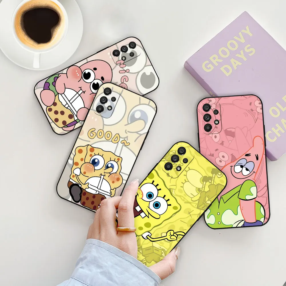 

Cartoon Cute Case For Samsung Galaxy A55 A54 A53 A52 A52S A51 A73 A72 A71A42 A35 A34 A33 5G S-Spongebob Patrick Star Black Cover