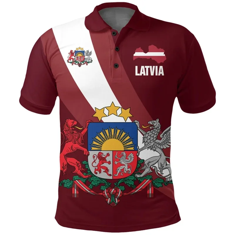 New 3d Printed Latvia Flag Polo Shirt Latvian National Emblem Short Sleeve Shirts Men Summer Street Casual Polo Blouse Clothes