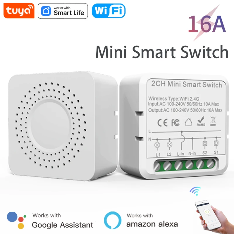 Tuya WiFi Smart Switch Module 1/2/3/4 Gang  2-way Control 16A Smart Life Mini Breaker Voice Control Works with Alexa Google Home