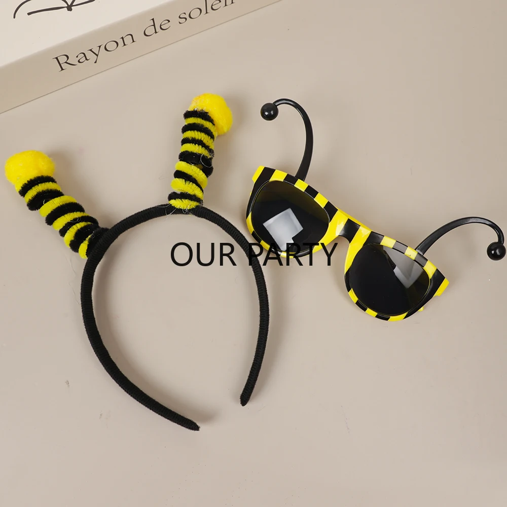 1 2Pcs Cartoon Bee Ladybug Theme Headband Glasses Cosplay Costume Photo Props for Adult Kids Birthday Party Favors Decoration Perfect for Adding Fun to Your Party and Creating Unforgettable Memories with Friends and Family - view 3