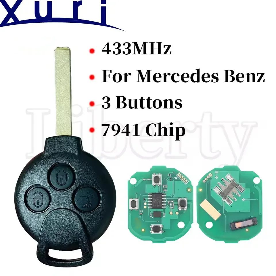 

Xuri KR55WK45144 Remote Car Key Fob Replacement 4 Button 315MHz PCF7941 for Smart Fortwo 2005 - 2015Mercedes-Benz Fortwo 451