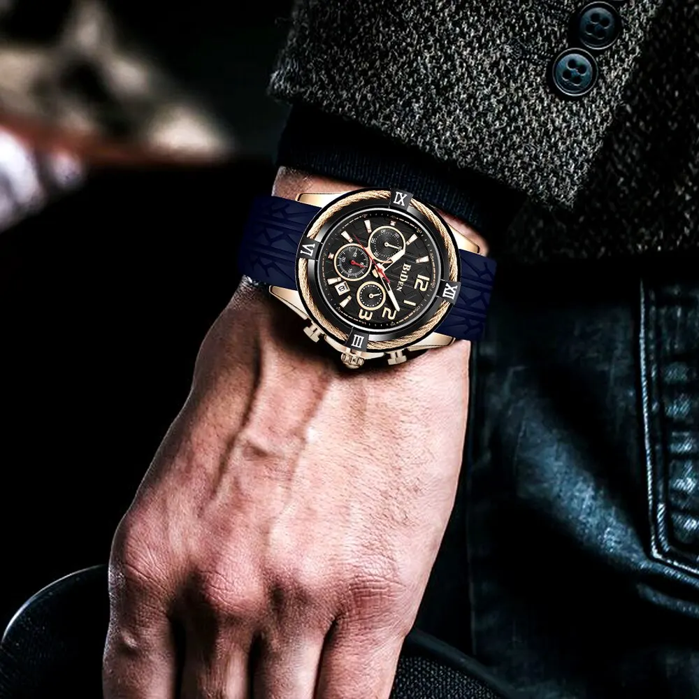 ساعات رياضية BIDEN كرونوغراف تقويم أعلى علامة تجارية ساعة فاخرة للرجال أزياء الفولاذ المقاوم للصدأ حزام الكوارتز ساعات المعصم