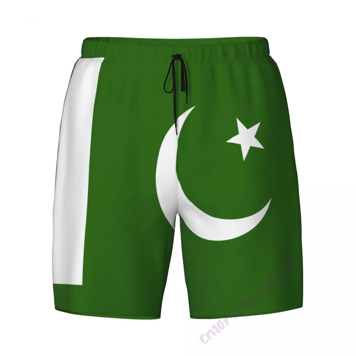 Pakistan Flag 3D Mens Swimming Trunks With Compression Liner 2 in 1 Quick-Dry Summer Swim Shorts With Pockets