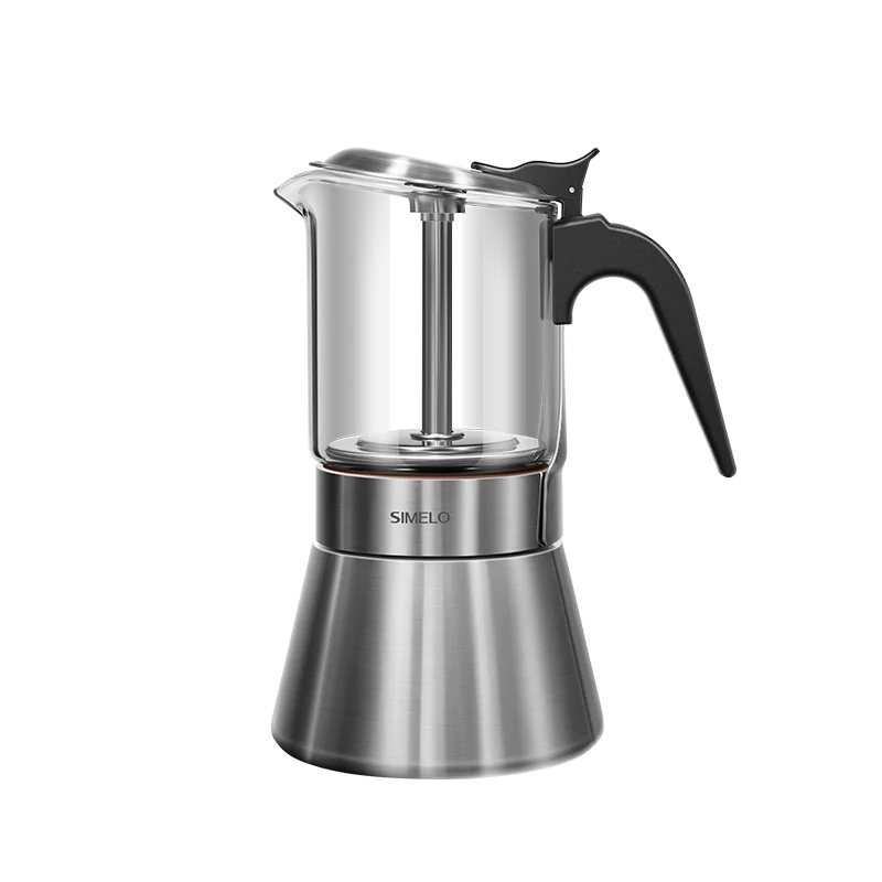 SIMELO Visual Glass 304 Stainless Steel Mocha Pot 360ML Dual Valve High Pressure Espresso Mocha Coffee Pot