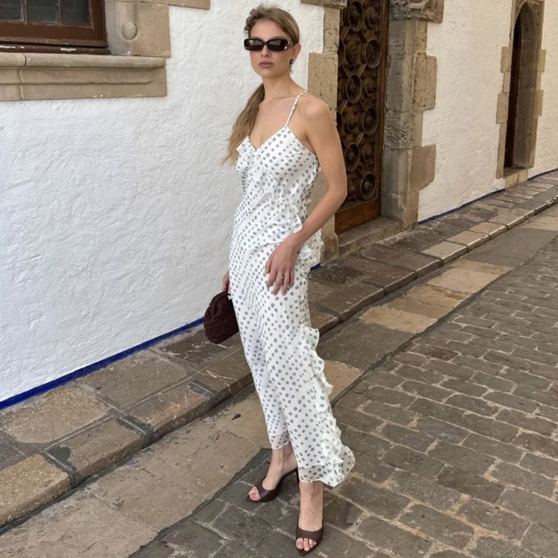 Tsiisd Vestido Largo Con Volantes Y Lunares Para Mujer, Cuello En V, Con Cordones, Espalda Descubierta, Elegante, Romántico, Para Vacaciones En La Playa, Vestidos De Verano, Ropa Y2K — -34%, 18.84€ Coupon, from 34.99€ – 34% descuento – €34.99