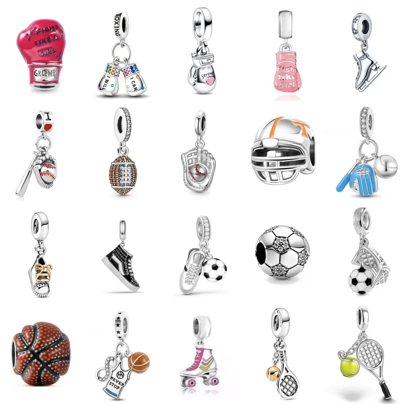 925 Silver Football Bead roller skates baseball Pendant Fit Original Bracelet Accessories DIY Jewelry boxing Charm Women Gift