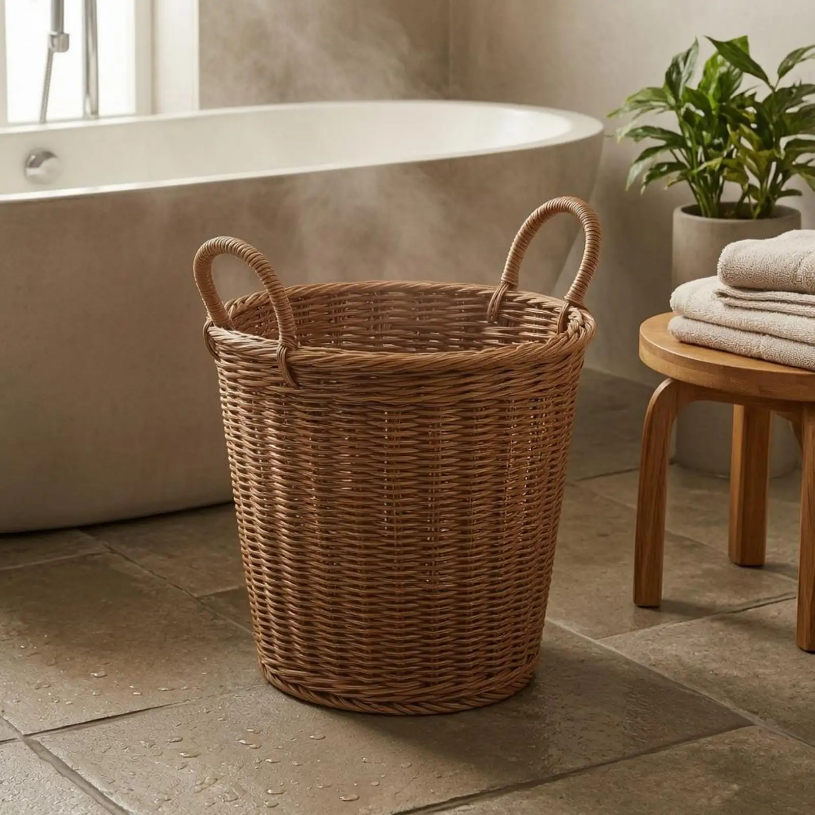 Foldable Woven Laundry Basket Natural Brown Finish for Dirty Clothes Towel Storage Bin