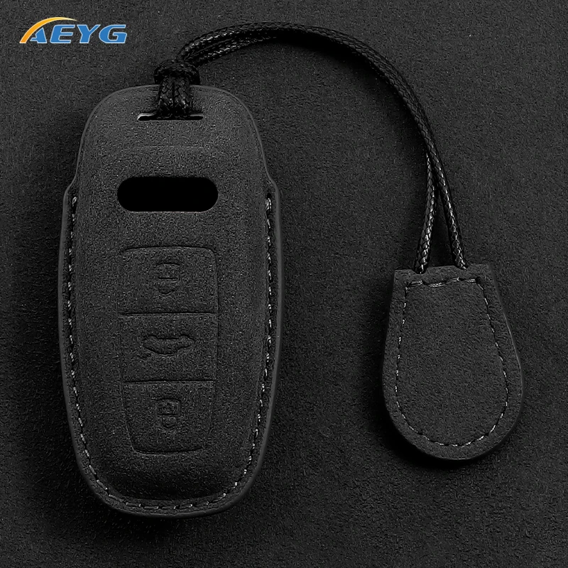 Leather Car Key Case Cover Shell Fob For Audi A6 A7 A8 E-tron Q5 Q8 C8 D5 Golden Edge Keyless Holder Fob Keychain Accessories