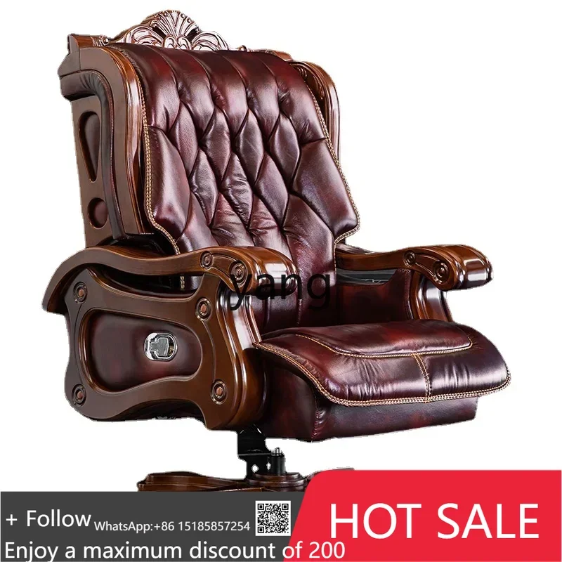 

Yjq High-End Boss Chair Genuine Leather Reclining Home Computer Chair Comfortable Study Business Office Chair