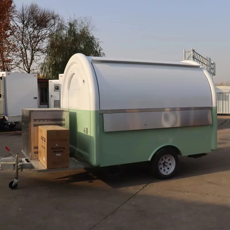 Custom Towable Mobile Food Cart Stainless Steel Food Trailer Burger Fries Vending Kiosk Outdoor Park Beach Festival