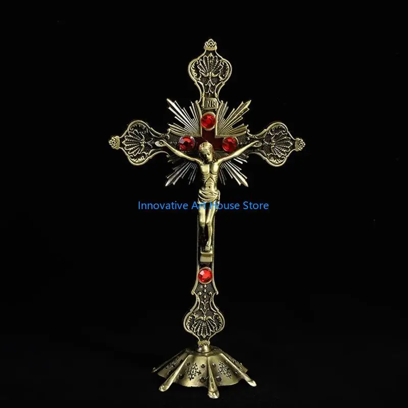 E1PC Standing Crucifix Religious Catholic Gift Standing for Cross Statue 9.5 Inch for W/ Non-Rust Electroplate Alloy for Church